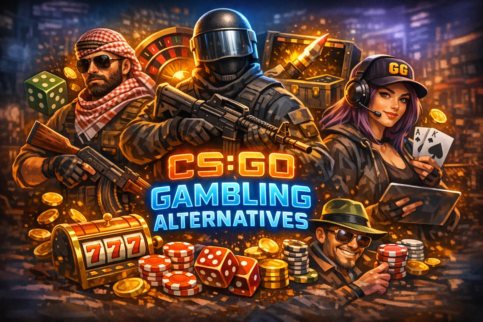 Final comparison illustration with balanced choice, casino chips, and platform icons