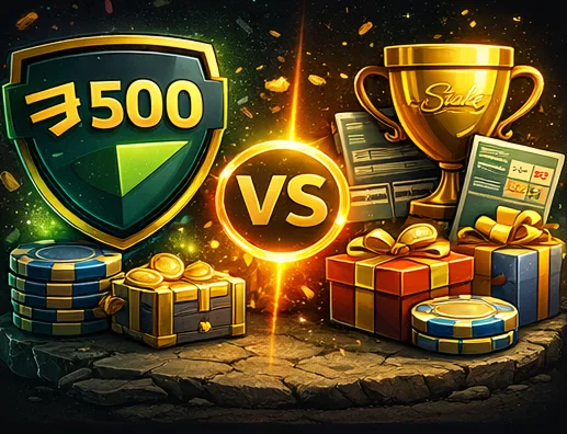 Stake comparison visual with casino and sportsbook ecosystem theme