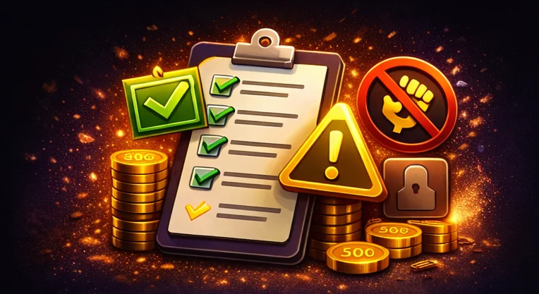 Fair use limits illustration with rules checklist, anti-abuse warning and account restriction icon