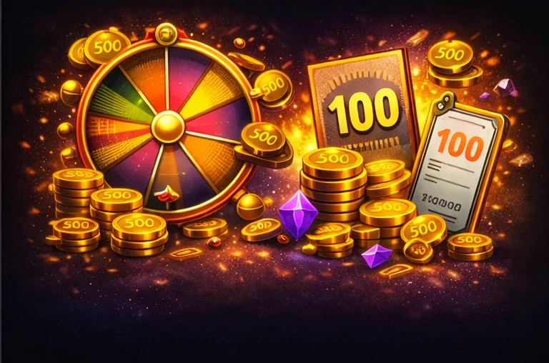 Possible free case wins illustration with small credits, low-value rewards, spins and occasional mid-range prize