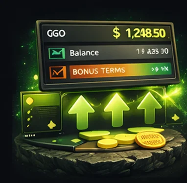 Legit casino illustration: account balance panel, bonus terms card and withdrawal flow indicators