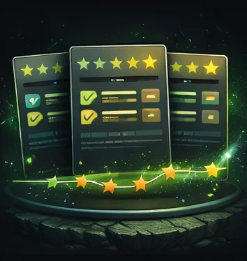 External reviews illustration: review cards, star ratings and consistency over time timeline concept