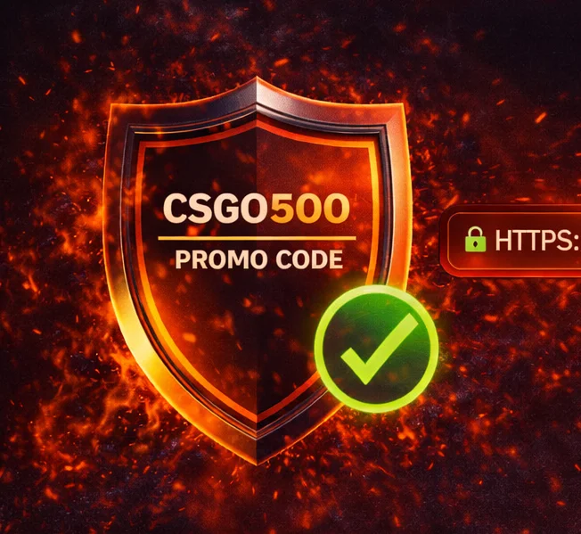 Illustration showing promo code safety with shield, verified domain and secure casino platform