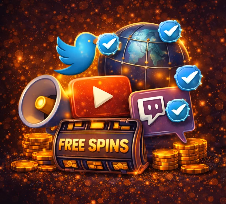 Illustration: official social channels concept with verified badges and community icons