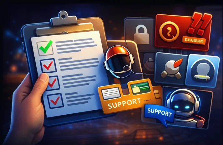 Common withdrawal issues illustration with checklist warnings and support resolution icons